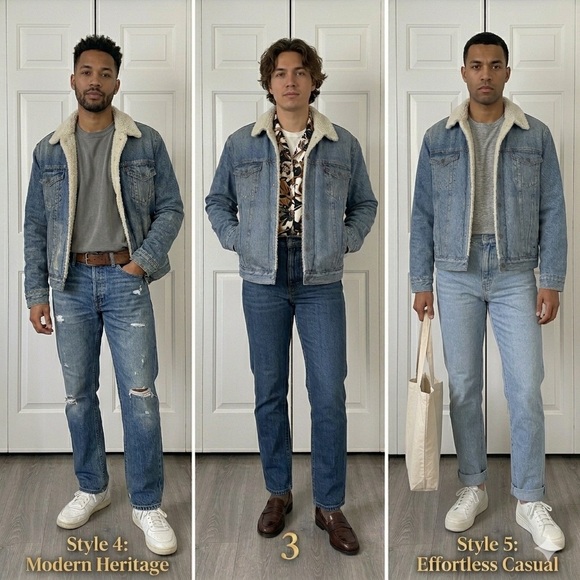 Levi’s Sherpa Lined Denim Jacket Size L Vintage Trucker - Picture 7 of 8